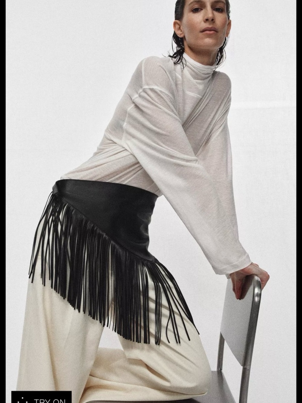 Zara White Sheer Long Sleeve Turtleneck Top